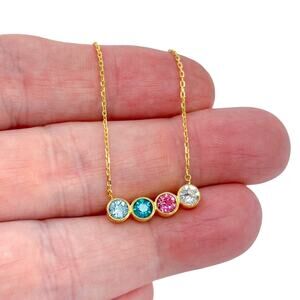 Estate Gold-Tone Sterling Silver Multi-Color Cubic Zirconia Necklace 16"-18"